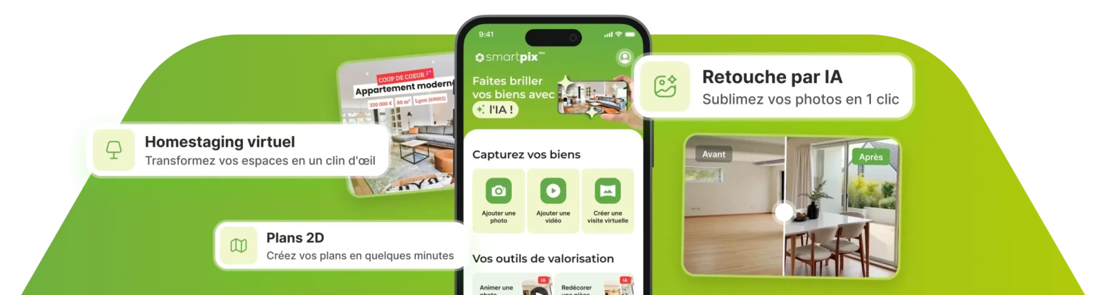Interface application immobilière pour faire une homestaging et la retouche photo des annonces