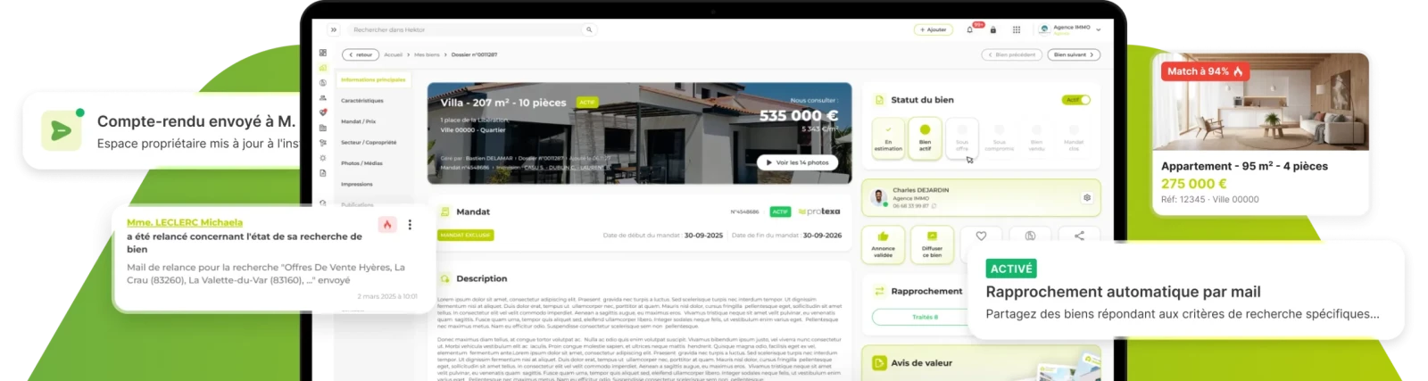Interface montrant les automatisations du logiciel Hektor