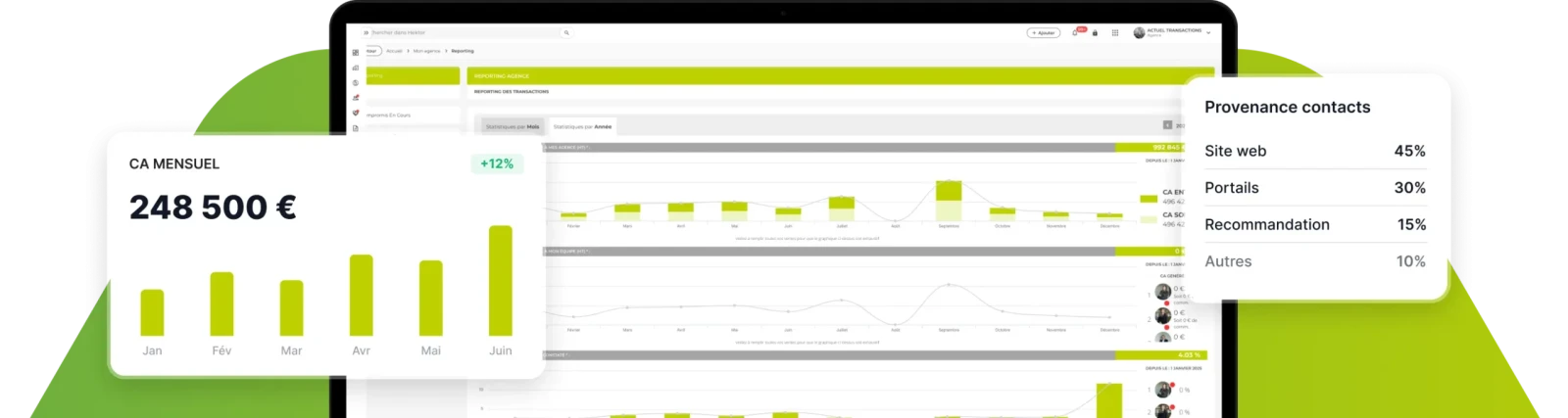 Interface de tableau de bord immobilier dans Hektor