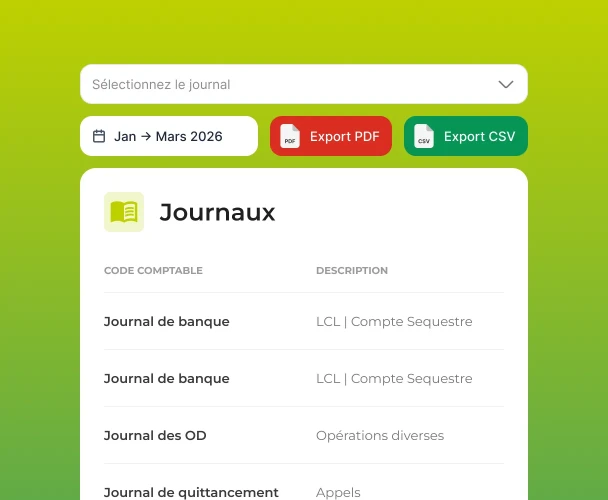Interface journaux d'écriture comptable