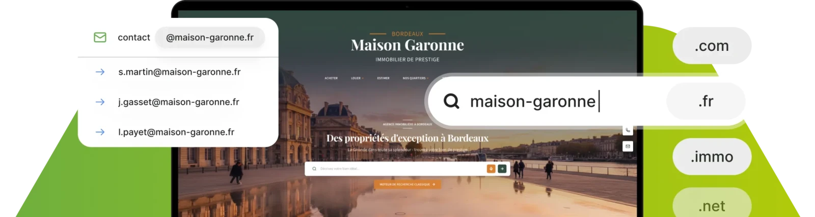 Hébergement, nom de domaine et création d'adresse email pour agence immobilière