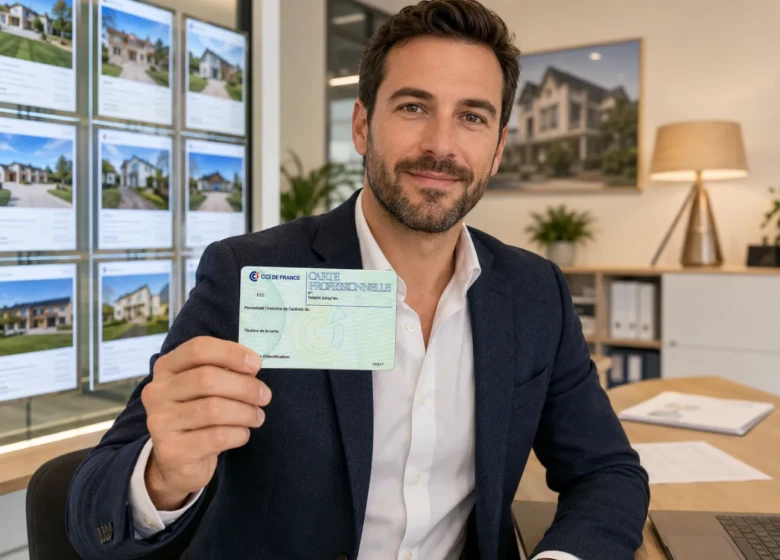 Agent immobilier montrant sa carte professionnelle