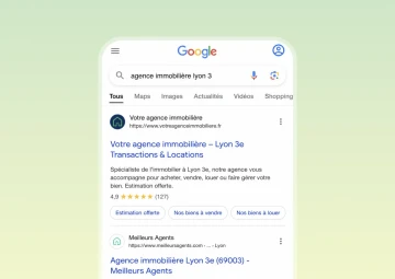 Interface de présentation d'une agence immobilière dans Google