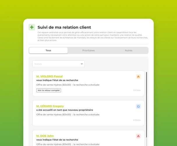 Gestion des contacts dans le CRM immobilier d'Hektor