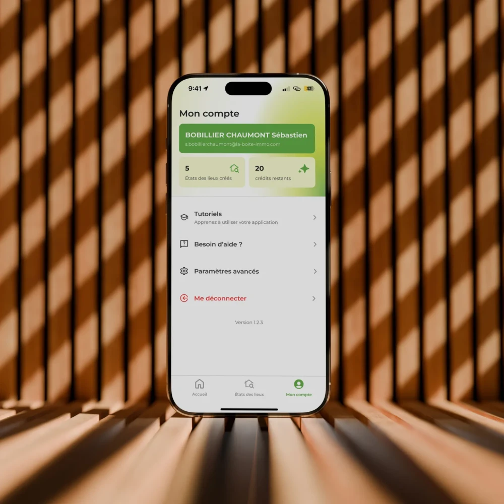 Interface accueil application état des lieux professionnelle