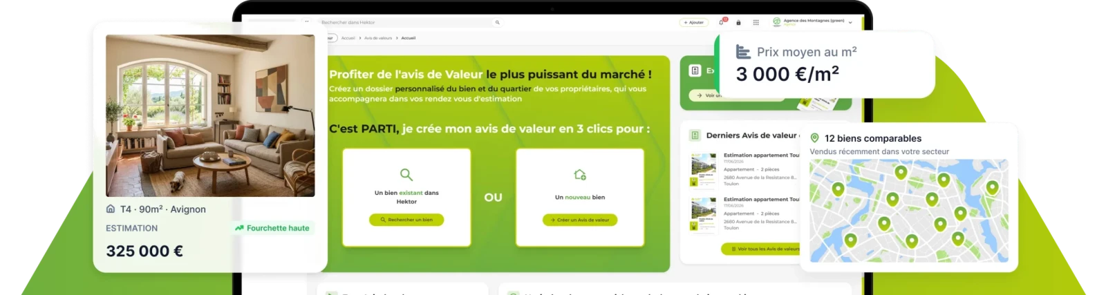 Interface page d'accueil estimation immobilière dans Hektor