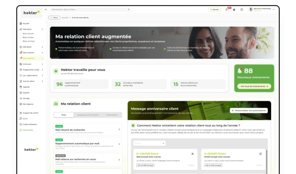 Interface CRM immobilier dans Hektor