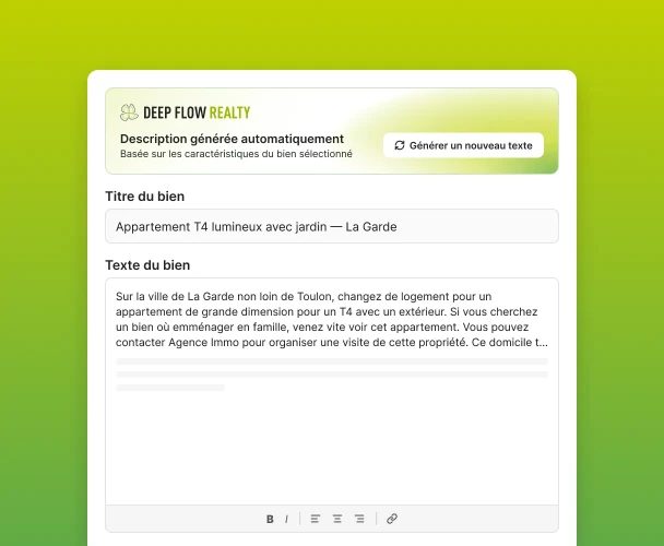 Génération de texte descriptif d'une annonce depuis les informations renseignées dans Hektor