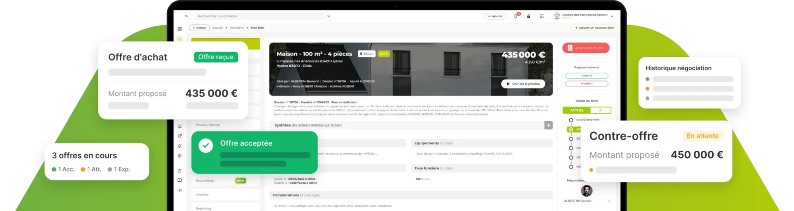 Interface de suivi d'une offre d'achat dans Hektor