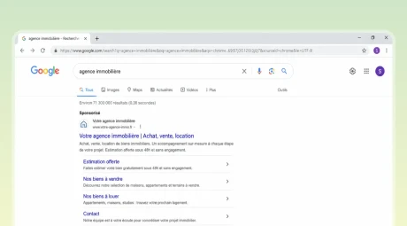 Aperçu référencement payant sur Google Ads pour une agence immobilière