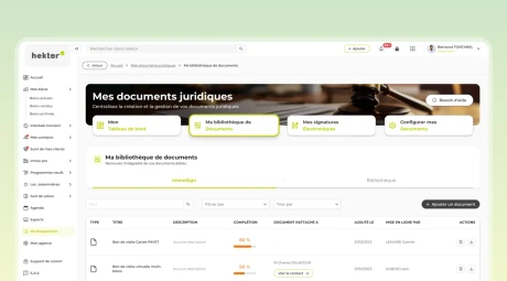 Interface de gestion des documents juridiques dans Hektor