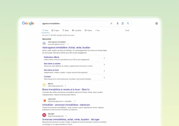 Interface Google pour résultats sponsorisés agence immobilière