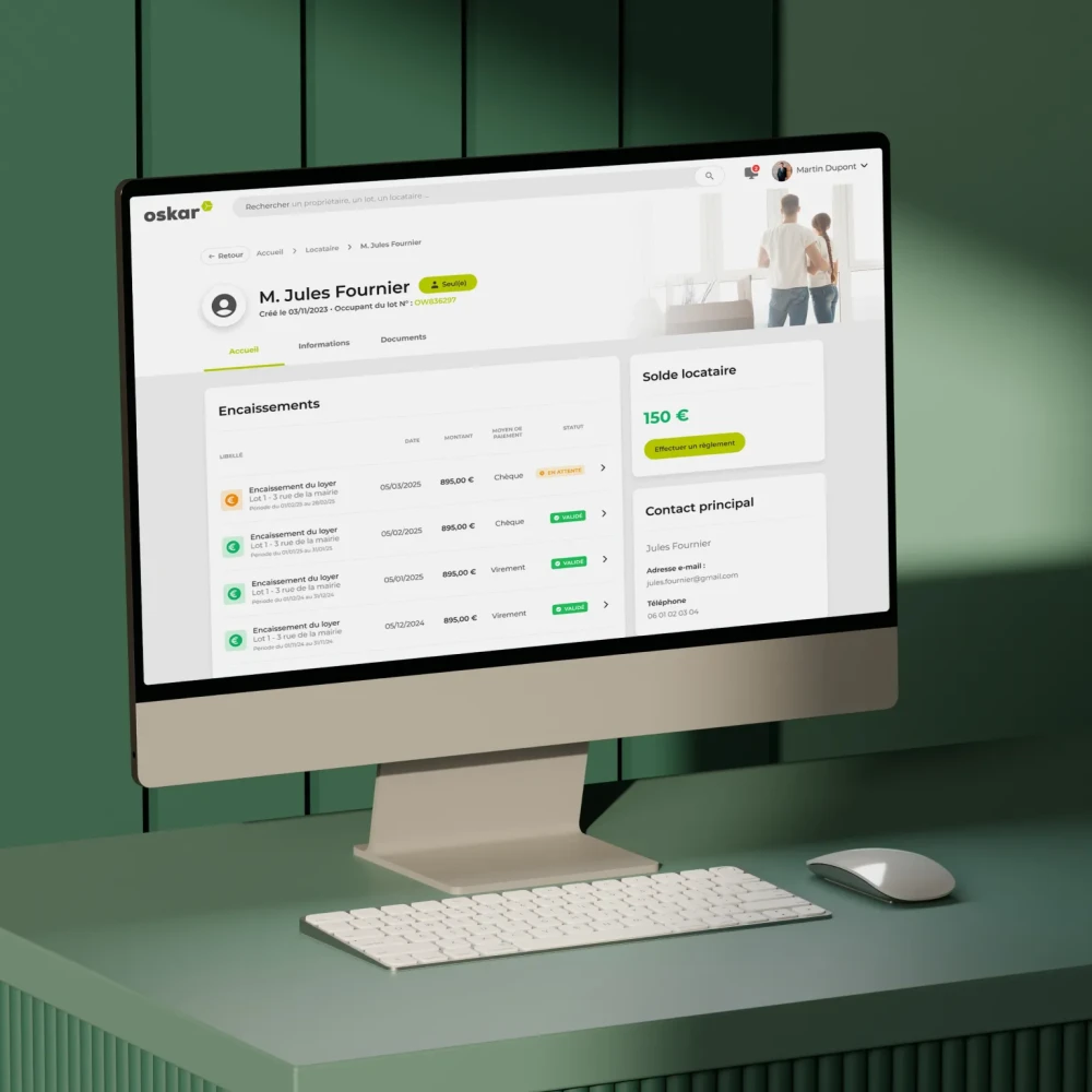 Interface gestion des encaissement Oskar