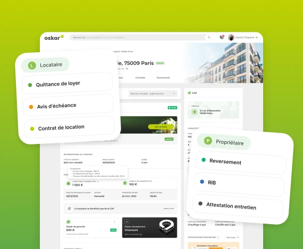 Interface de suivi de dossier propriétaire et locataire dans Oskar