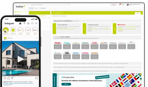 Annonce sur réseaux sociaux et interface de passerelles immobilières