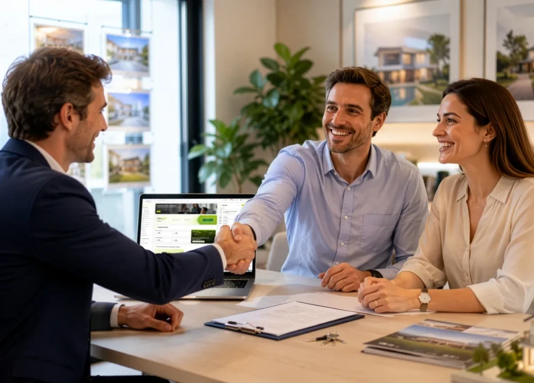 Agent immobilier concluant une vente avec un couple