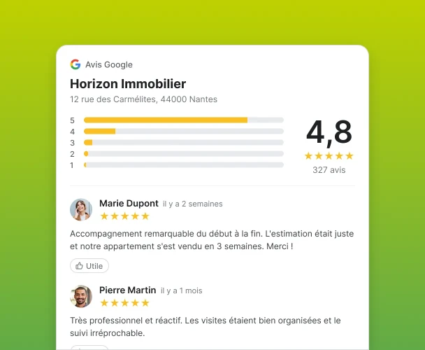Diffusion des avis clients pour u agent immobilier sur Google Business Profile