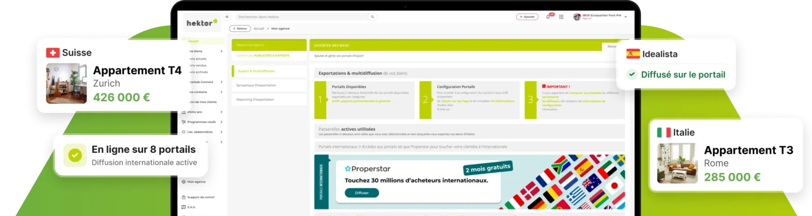 Interface de diffusion des annonces immobilières à l'international dans Hektor