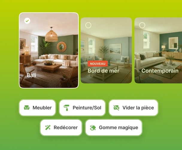 Sélection de style décoratifs pour homestaging virtuel de bien