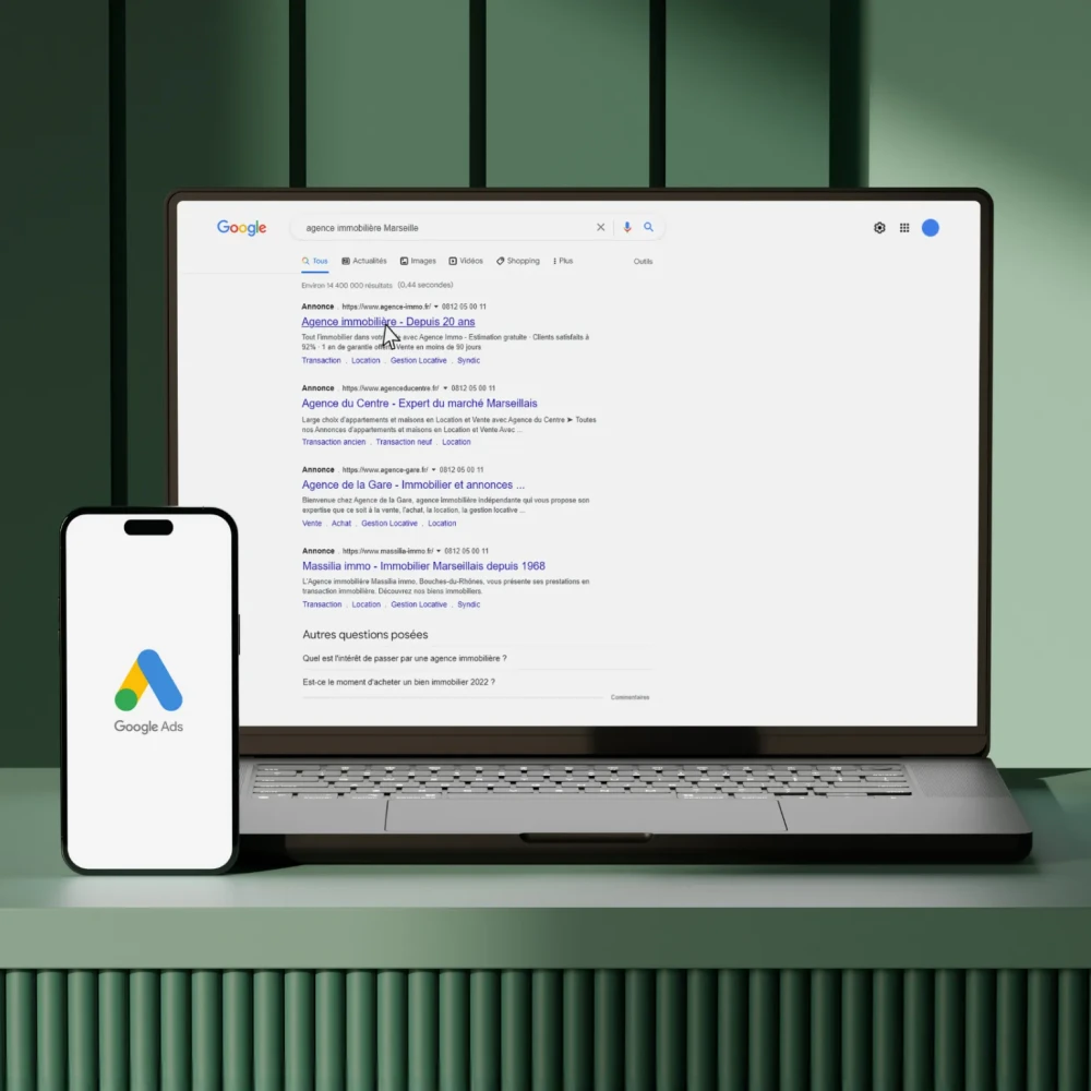 Aperçu référencement payant d'une agence immobilière sur Google Ads