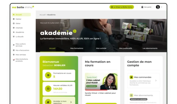 Interface e-learning des formations immobilières