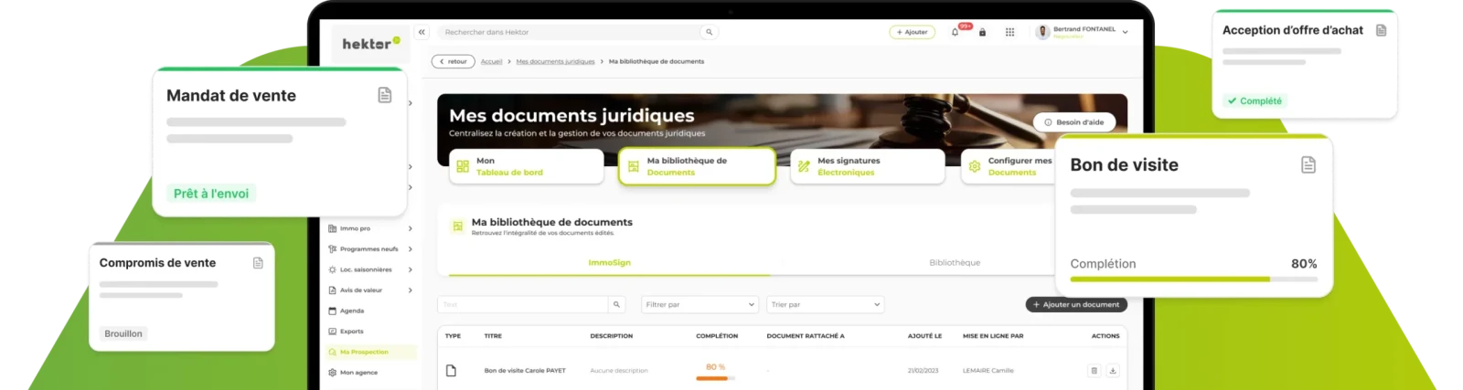 Interface de bibliothèque de documents juridiques dans Hektor